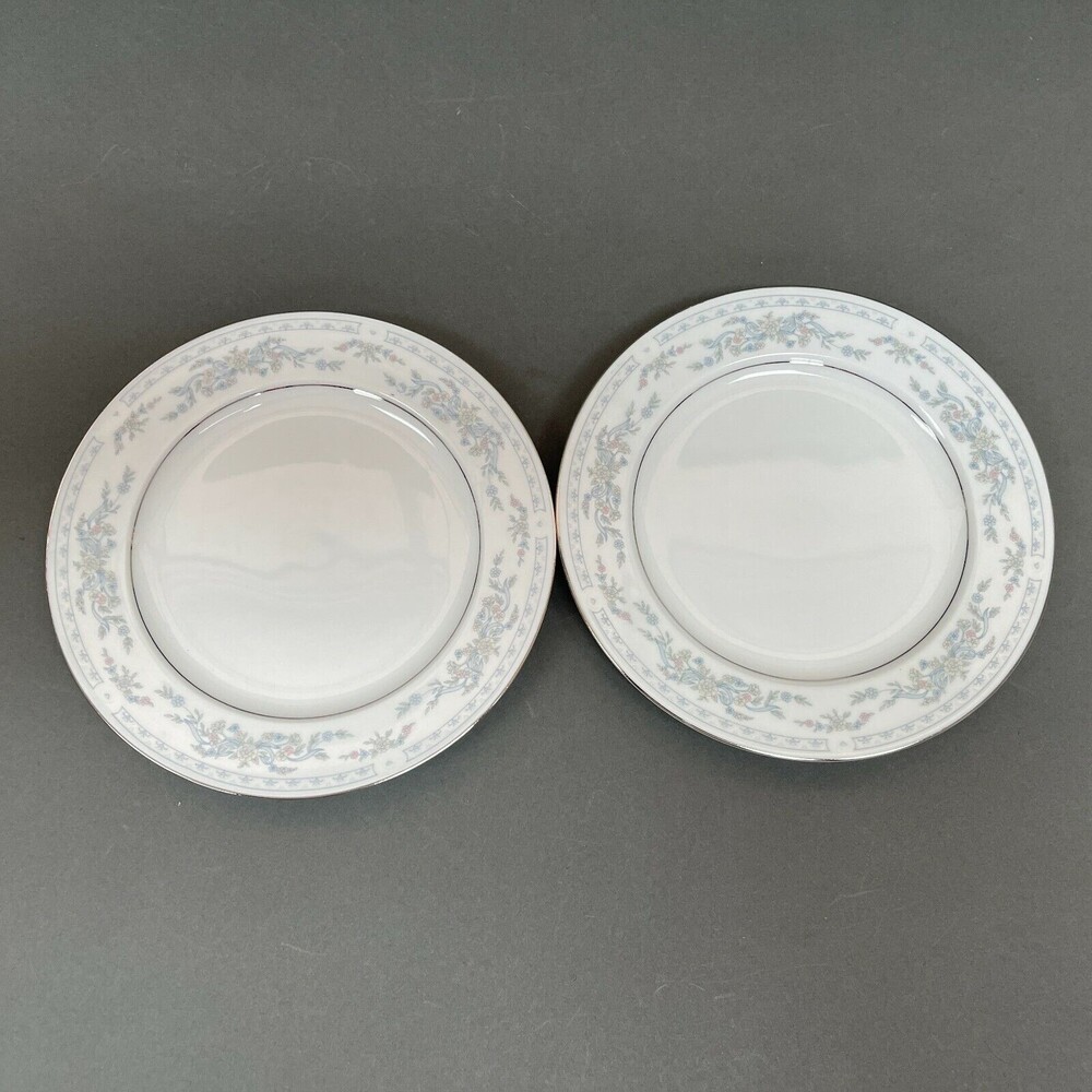 Somerset NL Excel Bread & Butter Floral‎ White Blue Platinum Trim Lot of 2